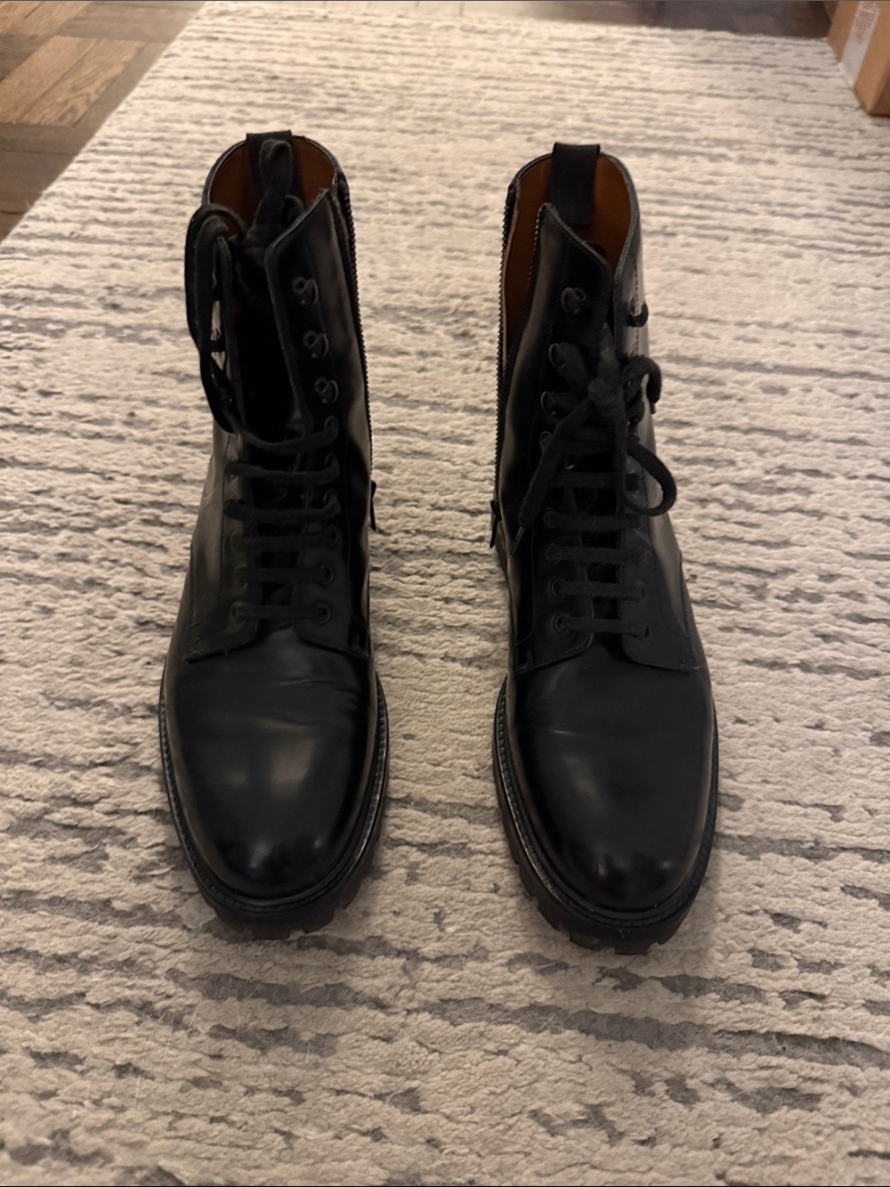Common Projects Black Leather Lace-Up Zip Combat Boots